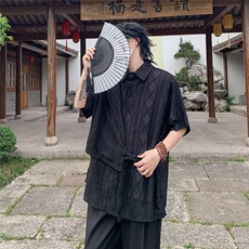 夏季针织镂空衬衫提花镂空肌理感新中式拼接绑带设计短袖C4552，男装衬衫，星座1116A-1（原606A）