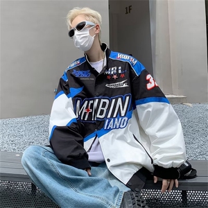 棒球服外套男春秋季美式街头赛车服ins潮牌高街痞帅宽松机车夹克图片