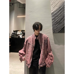 复古废土风设计感小众做旧牛仔夹克外套男宽松两件套 J3351图片