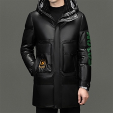 BG2436冬季海宁男士真皮绵羊皮面包服加厚羽绒风衣连帽休闲皮衣，男装风衣，电商B360