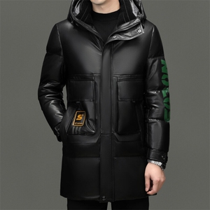 BG2436冬季海宁男士真皮绵羊皮面包服加厚羽绒风衣连帽休闲皮衣图片