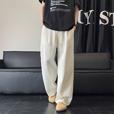 春夏肌理感褶皱休闲直筒长裤K380-P48，男装休闲裤，星座703