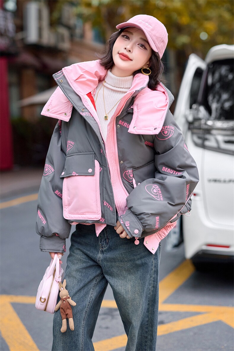 高级感撞色短款羽绒服女2024冬季新款加厚保暖超好看小个子面包服,女装羽绒服,雅静靓衣