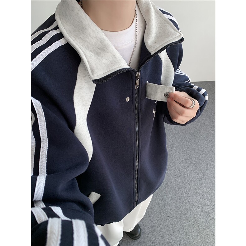 WY10190-特P60420g重磅-高品质-条纹设计感大码保暖卫衣外套男,男装棉衣,电商A059