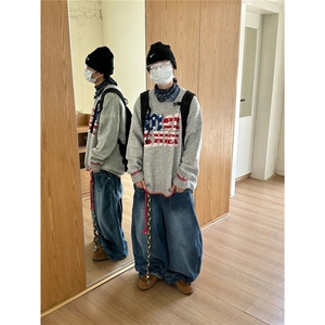203-6 F5121 P52特～美式情侣校园风字母图案圆领毛衣图片