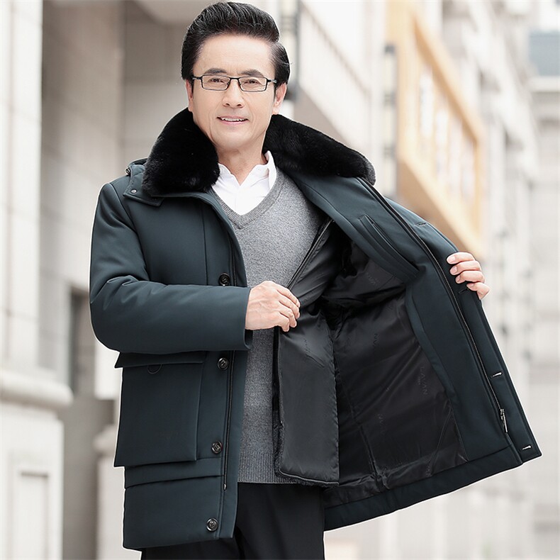 冬季新款男士连帽中老年加厚保暖棉服爸爸装可脱卸羽绒棉内胆外套,男装棉衣,电商B212（原钱塘6029）
