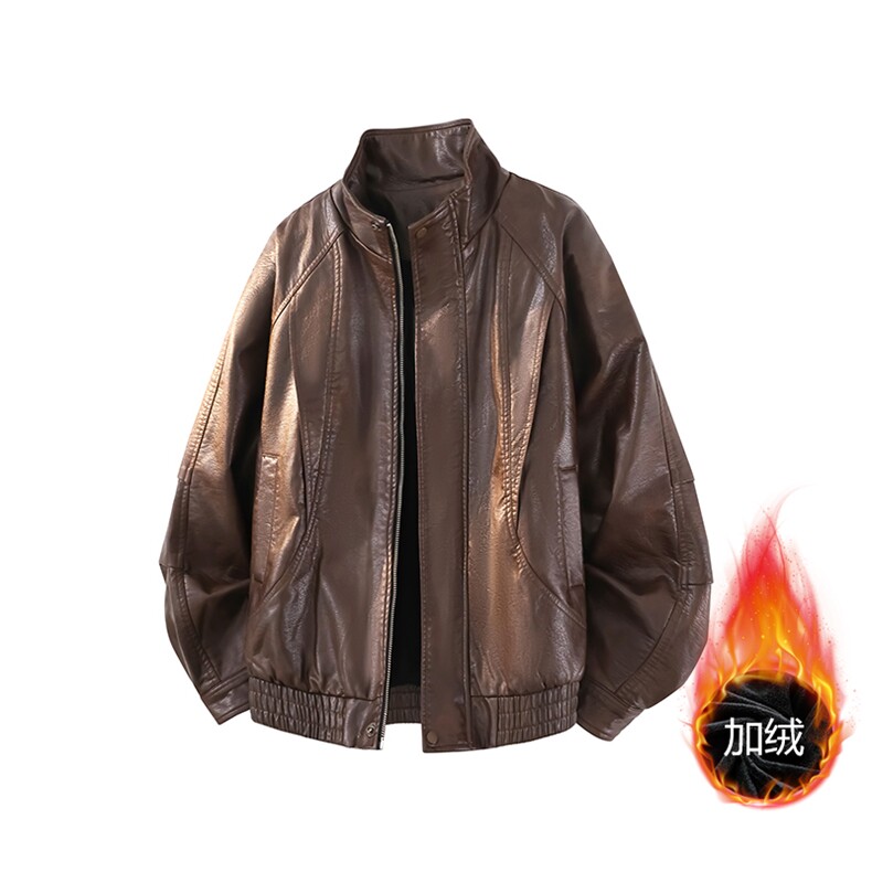 2025秋冬新款老钱风男士加绒皮衣翻领高品质短款风衣PY71-120，男装风衣，电商B278