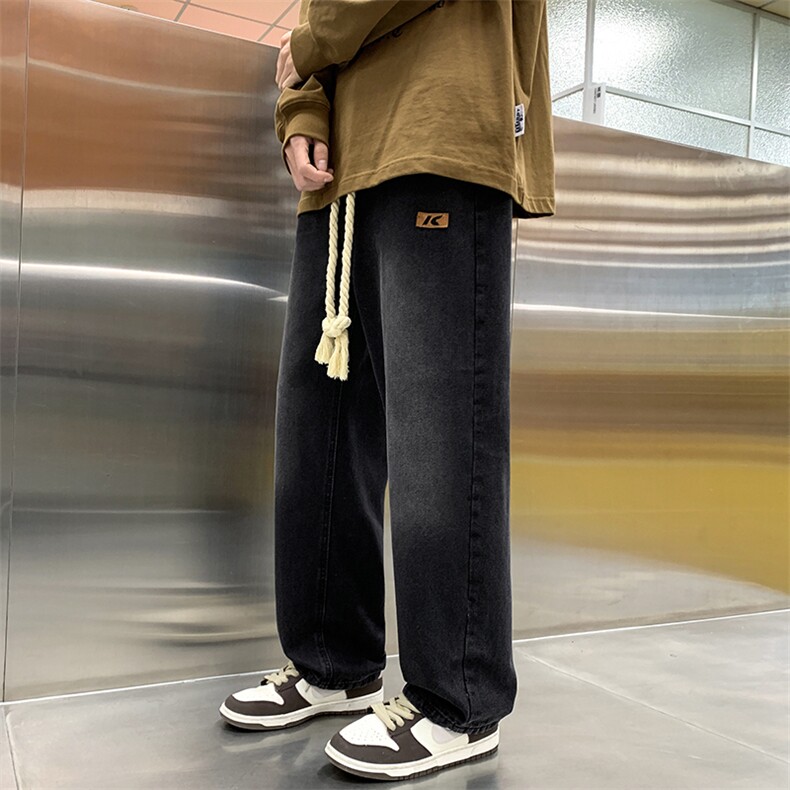 春季牛仔裤男松紧腰宽松拖地裤潮流阔腿休闲长裤子男N08825-P48,男装牛仔裤,星座308B-1