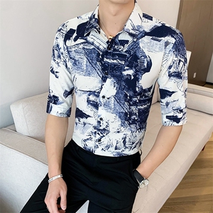 312A-119-P55 2025新款韩版修身帅气花衬衫英伦时尚男士衬衣B图片