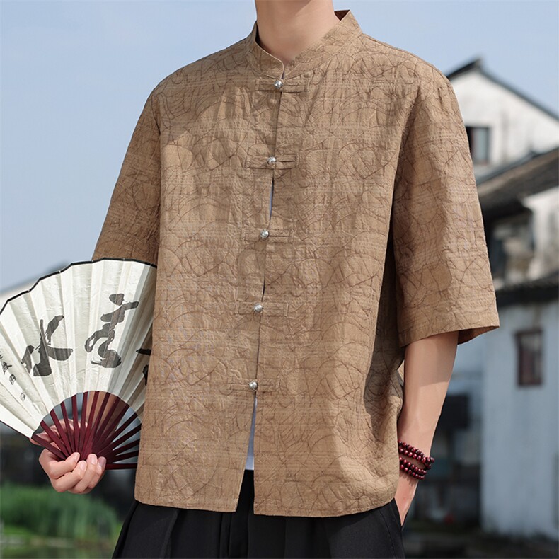 2025夏季新款风男开衫金属盘扣新中式肌理提花衬衫C137-P65,男装衬衫,电商B277(原6028)