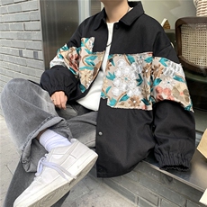 2025秋季新款港风休闲宽松外套M-5XL男潮拼接翻领夹克7568P85，男装夹克，星座227-7