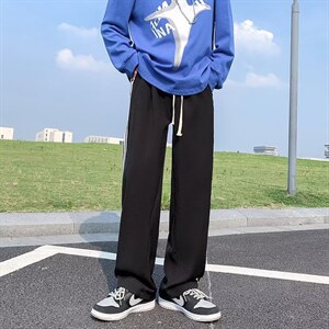 秋季高街复古阔腿裤条纹运动长裤薄款宽松直筒休闲裤男 K4314-P35图片