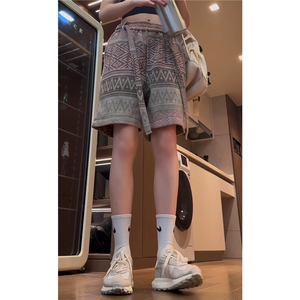 民族风毛呢短裤男夏季2024宽松直筒复古时尚休闲阔腿裤 D557/P45图片