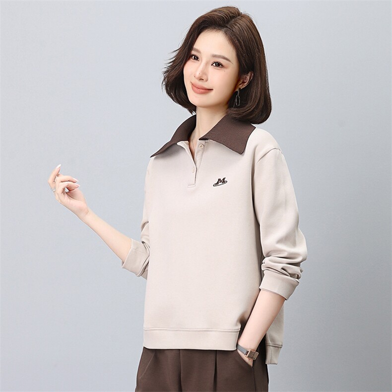 长袖套头卫衣女2024秋装新款时尚宽松休闲翻领卫衣,女装卫衣/绒衫,悦见她