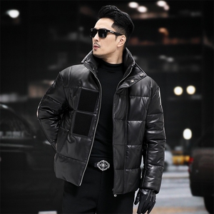冬季新款海宁男士羽绒服立领绵羊皮外套机车夹克面包服P700图片