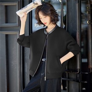 休闲外套女2026春季新款时尚气质圆领亮片短款上衣图片
