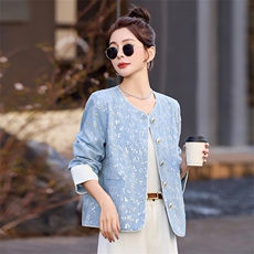 小香风高级感亮片牛仔短外套女2025春季新款圆领气质休闲百搭上衣，女装短外套，盈茜