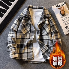 复古小香风格子外套男冬季加绒加厚宽松翻领毛呢衬衫夹克休闲上衣，男装夹克，星座1013-1