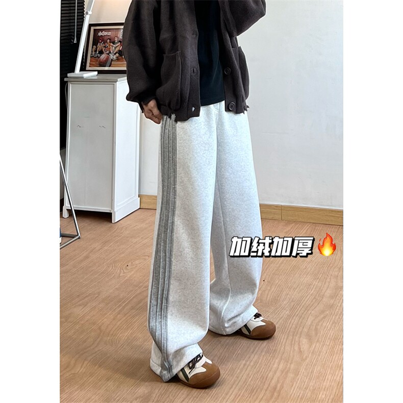 加绒65%棉设计感拼接卫裤男长裤直筒百搭阔腿裤潮特P45控78,男装休闲裤,电商D205