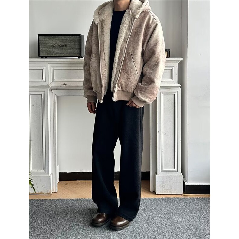 网图霜冻裂纹皮连帽座山雕PU皮外套棉服男W1796/特P130,男装棉衣,电商B350