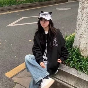 美式复古刺绣飞行夹克男女春秋新款小众设计感宽松百搭棒球服外套图片