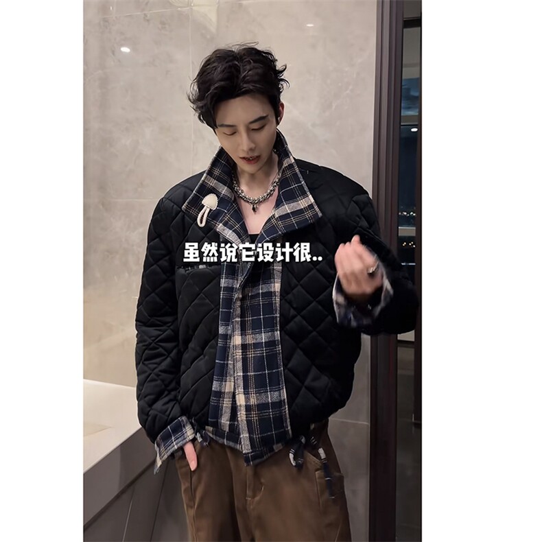抖音秋冬加棉复古格子正反两面穿棉服夹克男M213-P128(网图）图片