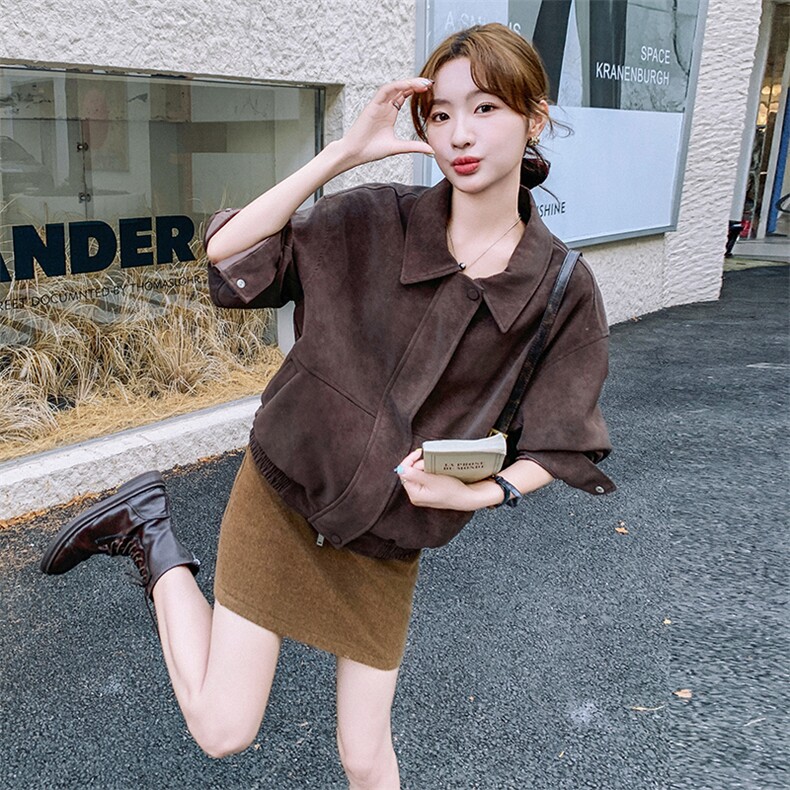新款现货主推翻领外套9889-P155-K228,女装短外套,2C129