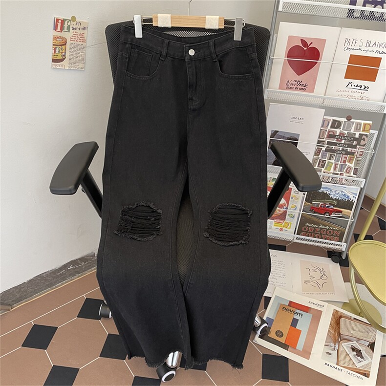 美式街头破洞牛仔裤男直筒宽松欧美高街vibe风长裤子N06162-P45,男装牛仔裤,星座308B-2