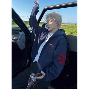 潮街头潮流嘻哈ins街舞hiphop个性时尚迷彩开衫卫衣 W8287图片