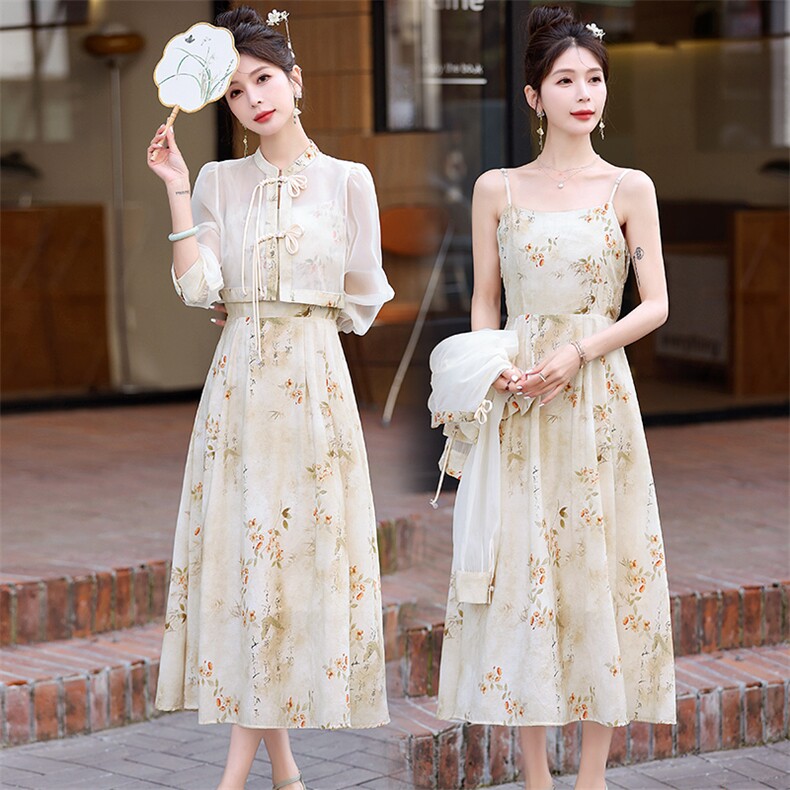 【现货】碎花连衣裙两件套2024夏季新款文艺优雅裙子，女装连衣裙，C位