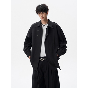 8XL-M 风新中式黑色翻领长袖衬衫男秋季休闲衬衣痞帅CS537P58图片