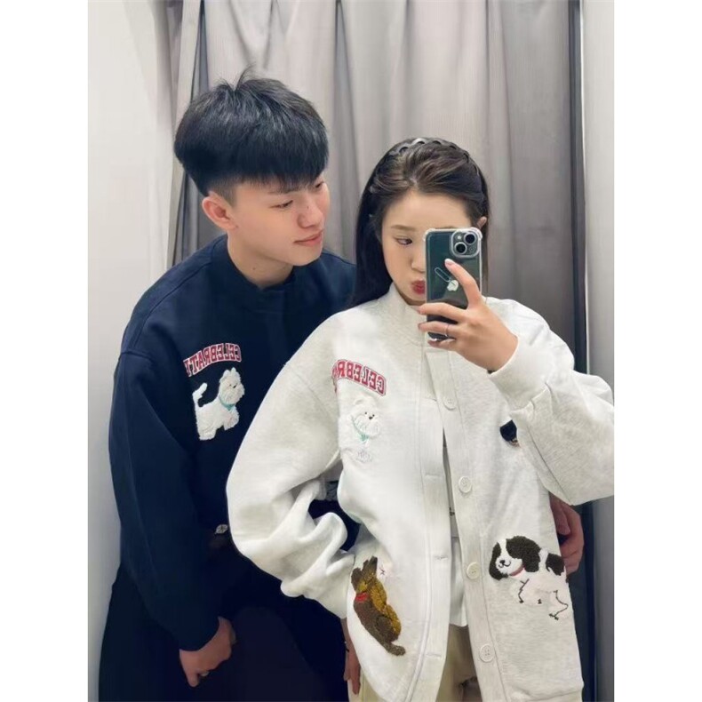 春秋季复古潮牌毛巾绣重磅开衫卫衣女潮牌情侣百搭休闲夹克外套,男装夹克,四季星座505