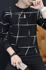 秋季款多线条印花长袖卫衣男青年打底衫商务风T恤男703，男装卫衣，星座1207