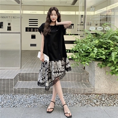 法式复古气质连衣裙女2025夏季新款高级感收腰显瘦中长款a字裙子，女装连衣裙，2C307