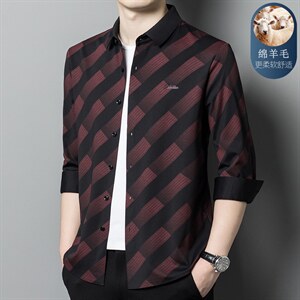 高端长袖条纹春秋绵羊毛中青年免烫商务休闲男士衬衣 XY6651-P115图片