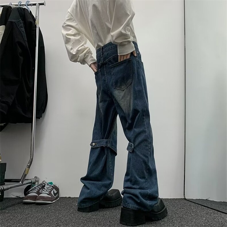 潮牌炸街牛仔设计感秋季新款男女情侣百搭宽松阔腿裤子15666-P58,男装牛仔裤,星座1008