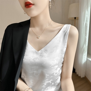 高级感真丝吊带背心女内搭醋酸上衣打底设计感提花V领背心配西装图片