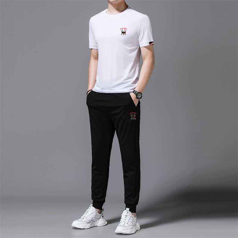 2023年夏款潮流休闲时尚男士运动短袖套装P120，男装休闲套装，电商D223-1