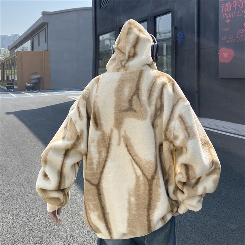 水墨扎染羊羔绒连帽卫衣复合超柔绒750克连帽棉衣XZ301AY05P95,男装棉衣,星座301A