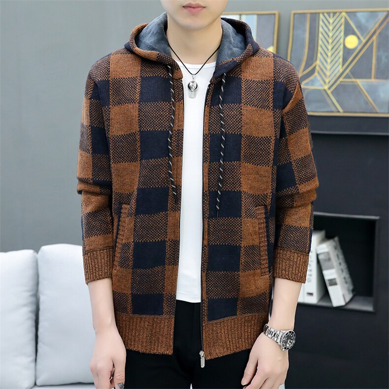 数据款秋冬季新款男士休闲连帽毛衣外套百搭加绒夹克8836-P40元,男装针织衫/毛衣,星座1706