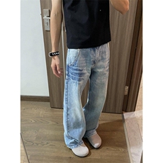 有货牛仔裤男潮牌美式高街vibe风裤子复古直筒微喇长裤L8199-P48，男装牛仔裤，星座1008