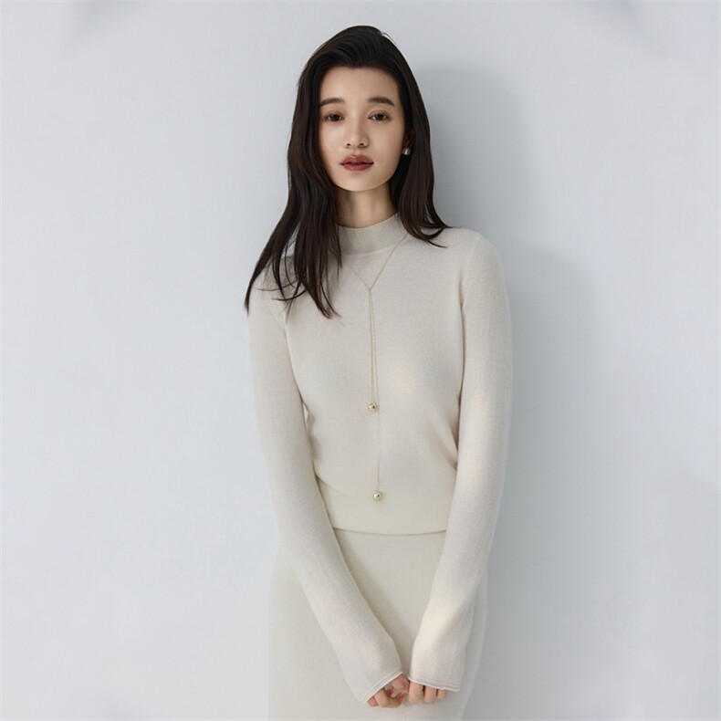 2025年秋季新款女士半高领针织羊绒衫时尚休闲通勤百搭,女装羊绒衫,金暖绒