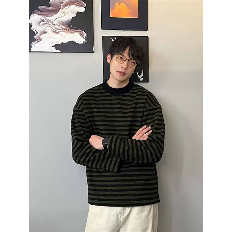 条纹休闲毛衣男女同款秋新款线衫长袖针织衫高级感上衣，男装针织衫/毛衣，星座506A