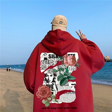 ！秋季重磅宽松大码港风玫瑰印花连帽卫衣LW107-特p35，男装卫衣，星座508（原C305）