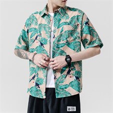 2021夏季新日系大码男无影墙沙滩情侣休闲短袖印花衬衫C3031-P35，男装衬衫，电商A001