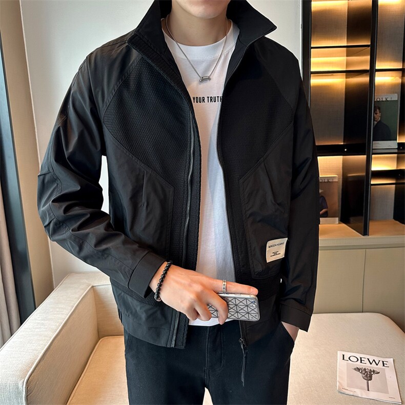 2023秋季新款夹克外套男时尚潮牌拼料立领上衣jkD08-p115,男装夹克,电商D303
