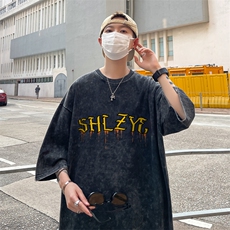 B239-1162-P38创意字母印花复古水洗做旧半袖重磅短袖T恤美式，男装T恤，星座514-2(原B239)