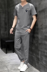 风刺绣短袖T恤套装男士大码宽松长裤男休闲复古潮HO15332-P58，男装休闲套装，星座1105-3