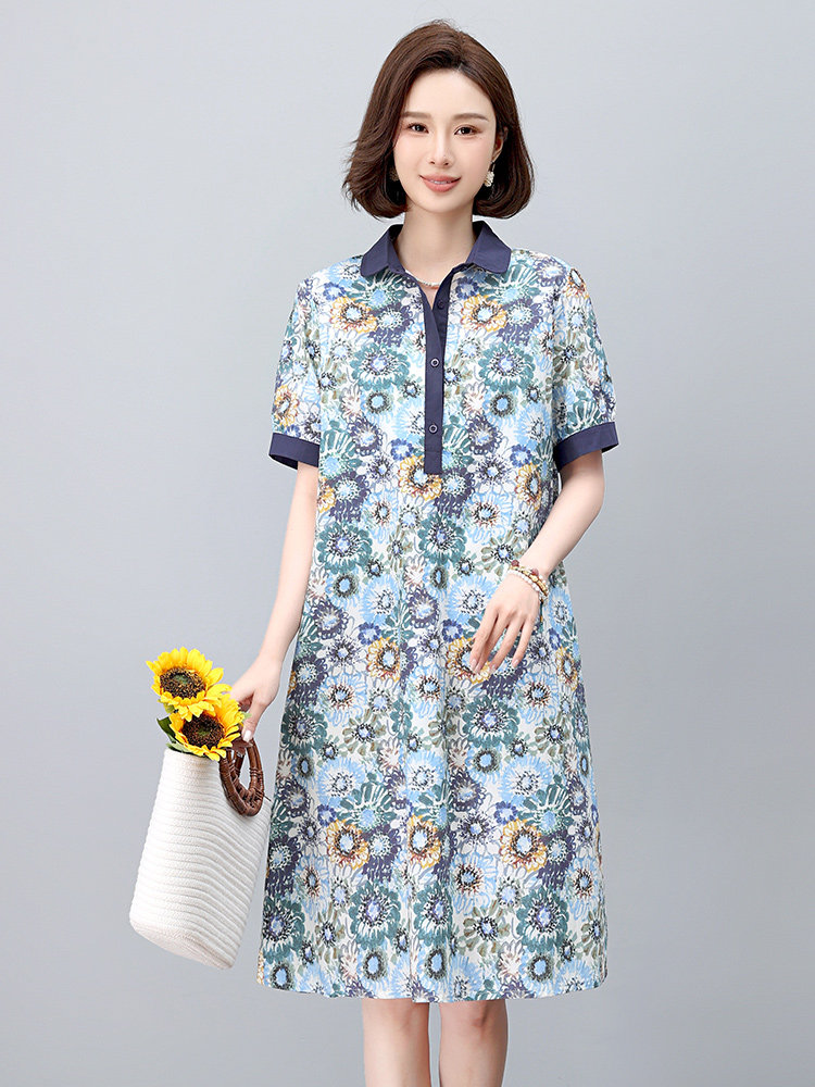 现货2025年夏文艺优雅印花休闲连衣裙,女装连衣裙,依恋蒂丝