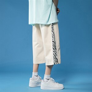 夏季港风拼接斑马纹拉链宽松7分6分8分裤货号B416----QF12P45控58图片